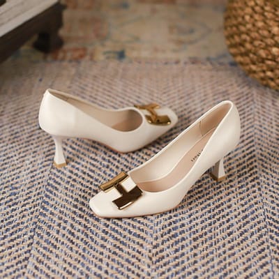 H Gesp Enkelschoenen Dames Ondiep Mond Stiletto Hoge Hakken Dames Professioneel Woon-Werkverkeer Werkschoenen Dames Schoenen Koreaanse Stijl Schoenen Dames 40 beige