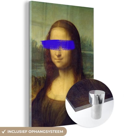 MuchoWow® Glasschilderij 40x60 cm - Schilderij acrylglas - Mona Lisa - Leonardo da Vinci - Blauw - Oude meesters - Foto op glas - Schilderijen