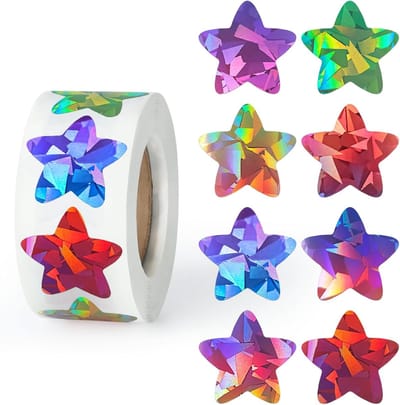 1000 stuks meerkleurige sterstickers voor kinderbeloningen, 2,5 cm holografische sterstickers voor knutselprojecten, gedragskaarten, leerlingplanners, school- en lesbenodigdheden, 8 kleuren