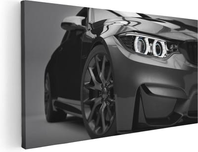 Artaza Canvas Schilderij Auto - 40x20 cm - Klein - Wanddecoratie Sportauto - Muurdecoratie Mancave - Schilderijen Op Canvas Grijs