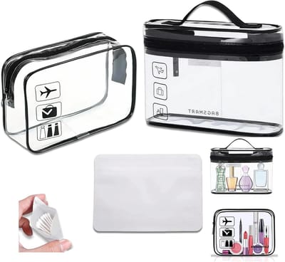 Set van 3 Transparante Toilettassen, Waterdicht en Geschikt voor Vliegtuig, Draagbare Cosmetica Organizer voor Reizen en Handbagage
