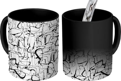 Magische Mok - Foto op Warmte Mokken - Koffiemok - Line Art - Abstract - Patronen - Zwart Wit - Magic Mok - Beker - 350 ML - Theemok