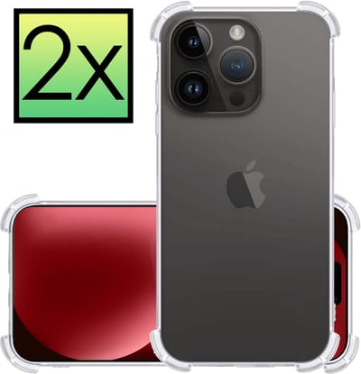Hoesje - 2 Stuks - Geschikt voor Apple iPhone 15 Pro - Sterk & Shockproof - Siliconen Case - Back Cover - Telefoon Hoes Shock Proof - Transparant