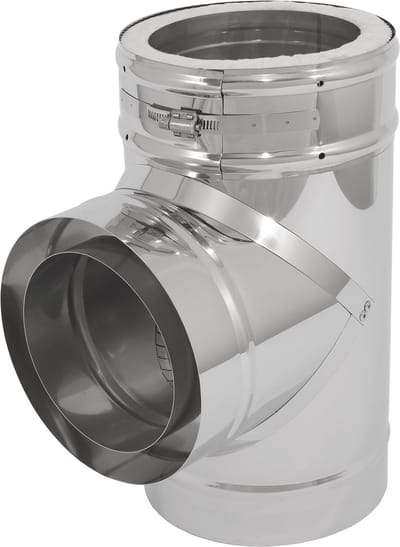 T-stuk 90° dubbelwandig Ø200/Ø150mm 0,5mm RVS.