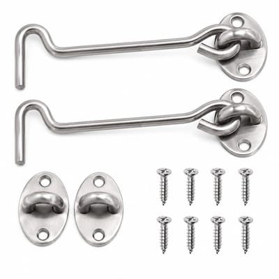 Windhaak 15cm met Oog - 2 Zware RVS Deurhaken met 4 Schroeven per Set - Stevige Windhaak voor Deuren, Poorten, Hekken en Kasten (150mm)