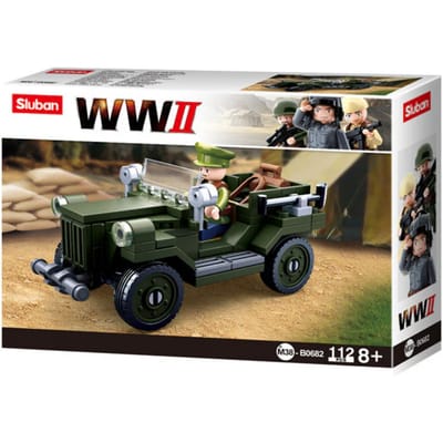 Sluban Army WWII – Legerjeep GAZ67 Bouwspeelgoed met 112 bouwstenen – M38‑B0682 – vanaf 8 jaar