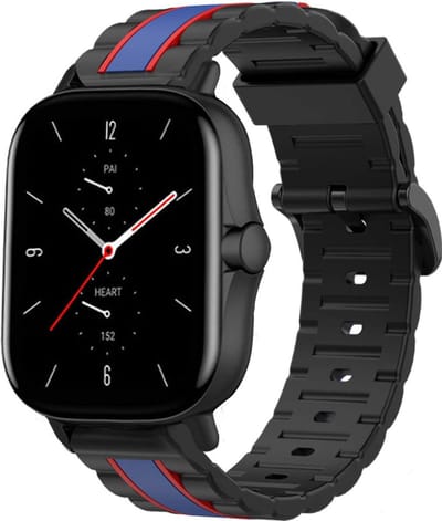 Strap-it Siliconen Special Edition bandje - geschikt voor Xiaomi Amazfit GTS 1-2-3-4 / Amazfit Bip / Bip Lite / Bip S / Bip U Pro / Amazfit GTR 42mm - zwart/blauw/rood