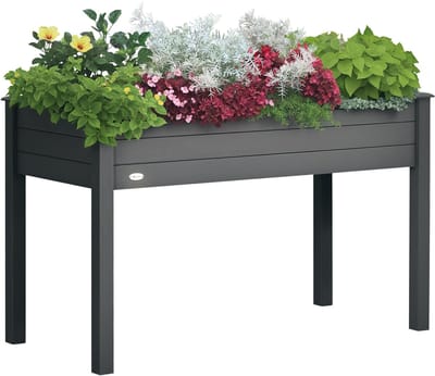 Outsunny Verhoogde Plantenbak - Hout - 122,5 x 56,5 x 76 cm - Grijs