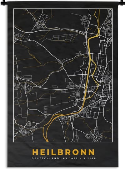 Wandkleed - Wanddoek - Heilbronn - Stadskaart - Kaart - Plattegrond - Duitsland - Goud - 120x180 cm - Wandtapijt