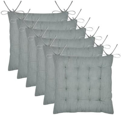 Stof Textile stoelkussen Coline - 6x - mintgroen - 38 x 38 x 4 cm - touwtjes sluiting - zitkussens - binnen/buiten