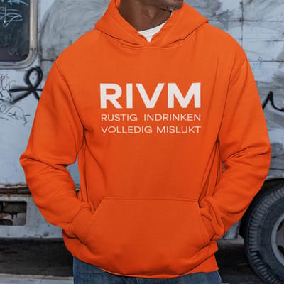 Oranje Koningsdag Hoodie RIVM Rustig Indrinken Volledig Mislukt - MAAT XS - Feestkleding & Carnavalskleding