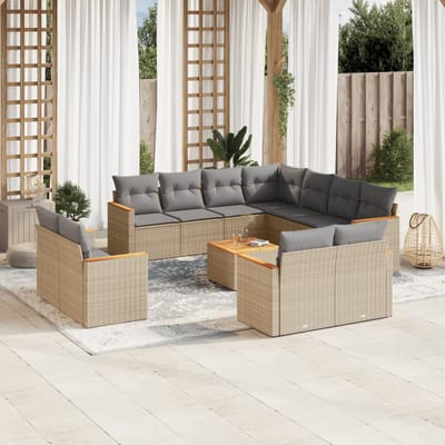 vidaXL - 12-delige - Loungeset - met - kussens - poly - rattan - beige