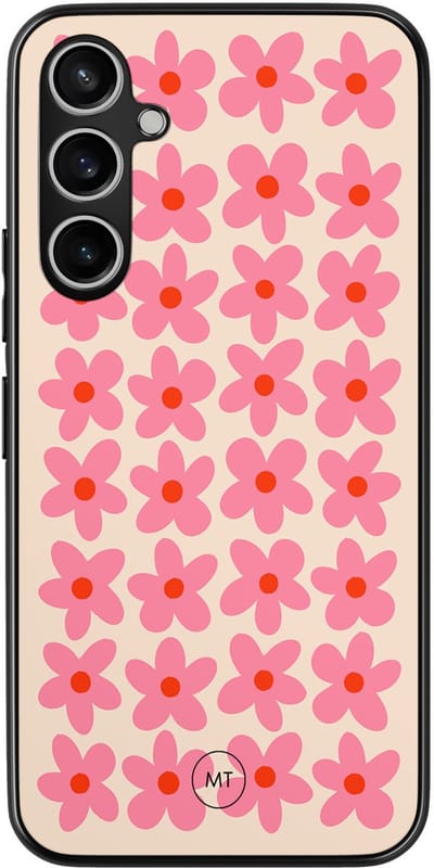 Hoesje geschikt voor Samsung Galaxy S23 FE - Retro Blooms - TPU Hard Case Backcover - Roze - Mooie Telefoonhoesjes
