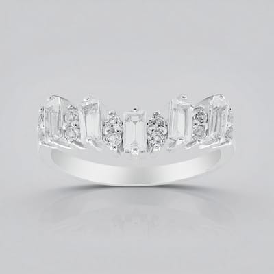 Cavill - Ring 925 Sterling Zilver - Nigeriaanse Witte Topaas 0,898 ct - Elegante Baguette & Rond Geslepen Edelsteenring Maat 19