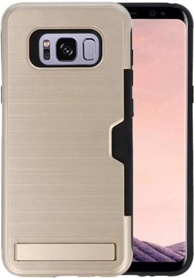 Goud Tough Armor Kaarthouder Stand Hoesje - Hoesje Geschikt voor Samsung Galaxy S8 Plus