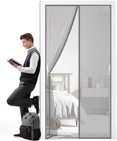 Vliegenhor deur 185x180 cm Hor voor deur met Magneet Automatisch Sluitend Gaasgordijn
