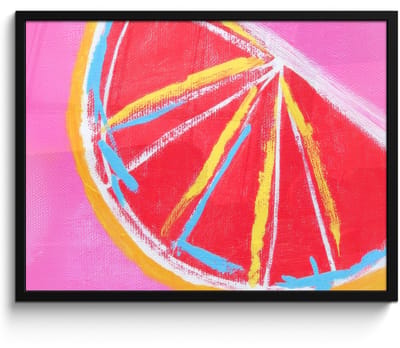 Poster in lijst - Fotolijst 80x60 cm - Posters - Grapefruit - Geschilderd - Roze - Strepen - Posterlijst zwart - Decoratie - Wanddecoratie woonkamer - Muurdecoratie slaapkamer