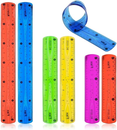 Flexibele Liniaal Set van 6, 30 cm, 20 cm en 15 cm, Kleurige Transparante Plastic Linialen voor School en Kantoor, Perfect voor Studenten en Kinderen