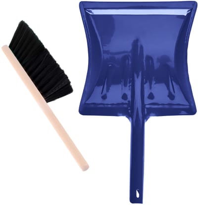 Garronda Veegset – Metalen Stofblik met Houten Handvat – Inclusief Handveger – Zwart/Blauw
