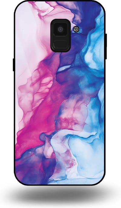 Smartphonica Telefoonhoesje Geschikt voor Samsung Galaxy A8 2018 met Roze Blauw Marmer Opdruk - TPU Backcover Case Rose Blue Marble Design geschikt voor Samsung Galaxy A8 2018