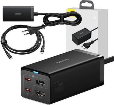 Baseus Wall charger GaN5 Pro 2xUSB-C + USB + HDMI 67W (black)