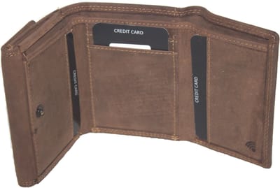 Oi Hunter bruine leren compacte damesportemonnee / dames of heren beurs 3-luik afsluitbaar / Trifold portemonnee met ritsje en bakje voor muntgeld / RFID SAFE / bruin leer / 542H