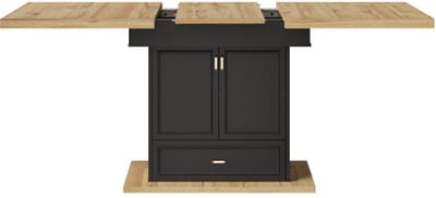 Uitschuifbare Eettafel 110-140 x 80 x 75 cm, Eettafel, Keukentafel, Opbergtafel – Geïntegreerde Opbergkasten en Lades – Eettafel voor 6 Personen, Houtnerfafwerking