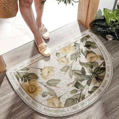 Tapis de sol nordiques semi-circulaires pour l'entrée de la maison, Anneaux en fil résistants aux taches, Tapis de pied ménagers simples en PVC antidérapant pour gratter le sable et enlever la poussière 45*75cm gray
