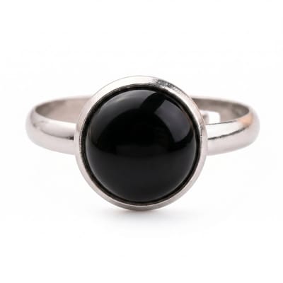 Lundholm Elvira Ring Dames Zilverkleurig – Premium Stainless Steel – Verstelbare Ring met Zwarte Agaat Natuursteen Echt Steen Ringen Dames – One Size Verstelbare Ring – Scandinavisch Design