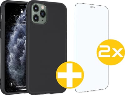 Hoesje en Screenprotector Combi Geschikt Voor iPhone 11 Pro Max - Zwarte Siliconen Hoesje + 2x Screenprotector