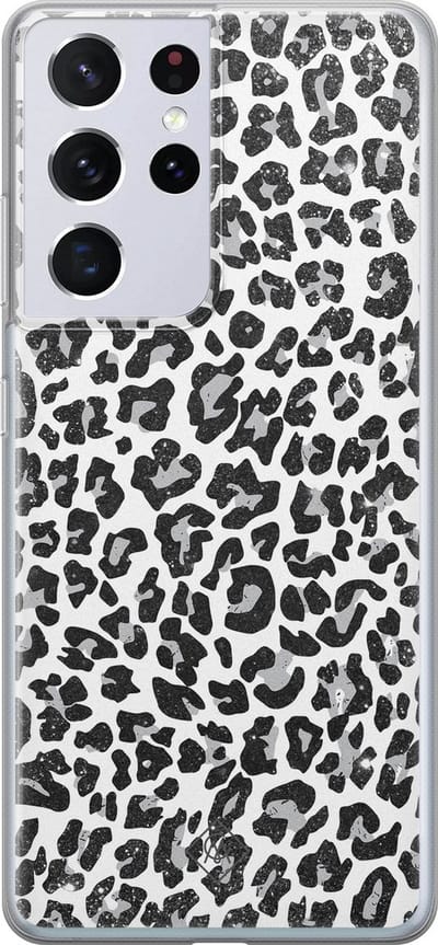 Casimoda® hoesje - Geschikt voor Samsung S21 Ultra - Luipaard Grijs - Backcover - Siliconen/TPU - Grijs