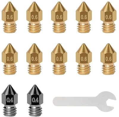 Allecto - 3D-printersproeiers - MK8 - Gehard staal - 2 x 0,4 mm - Messing spuitmonden - Voor Anycubic Mega/Creality CR-10/Ender