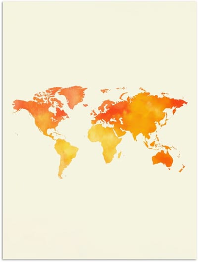 Poster 120x160 cm - Wereldkaart - Oranje - Kleurrijk - Posters - Kamer decoratie - Wanddecoratie woonkamer - Muurdecoratie slaapkamer XXL