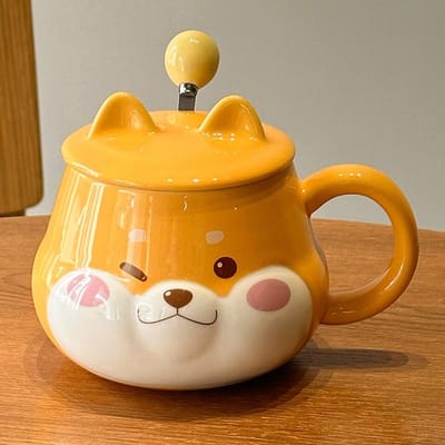 Cartoon Schattige Shiba Inu Keramische Beker met Deksel Hoge Waarde Waterbeker Souvenir Cadeau Mok Creatieve Beker Puppy 420ml