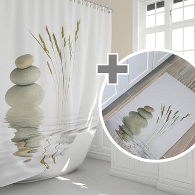 Zethome Zen - Badmat met Douchegordijn - Antislip Douchemat 50x80 cm  -  Douche Mat - Douchegordijn 180x200 cm - Hoge Kwaliteit Polyester