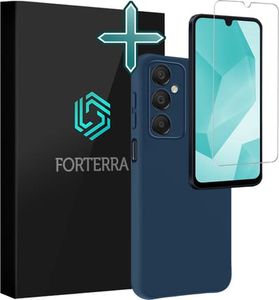 Hoesje Met Screenprotector - Geschikt voor Samsung Galaxy A16 - Sterk & Shockproof - Telefoon Hoes - Back Cover - Siliconen Case - Donkerblauw