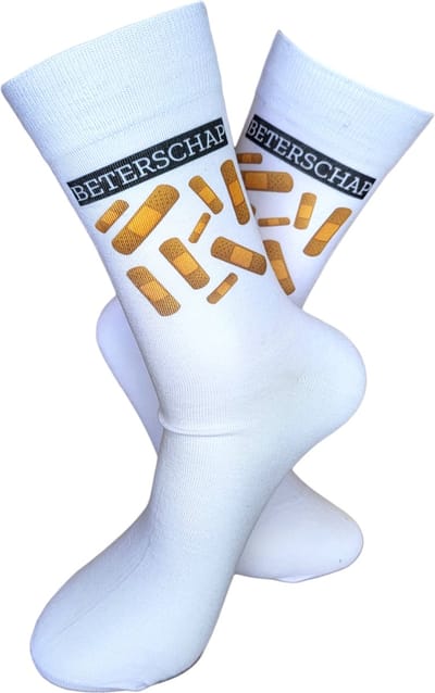 Beterschap - Pleister sokken - Ziek - Sterkte - Verkouden - Grappige cadeau - Cadeau voor vrouw man - Kado - Sokken - Griep - Operatie - Sokken waar je vrolijk van wordt - LuckyDay Socks - Maat 37-44