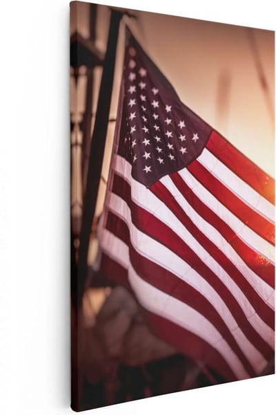 Artaza Canvas Schilderij Amerika - 20x30 cm - Klein - Wanddecoratie Zon - Muurdecoratie Vlag - Schilderijen Op Canvas Woonkamer