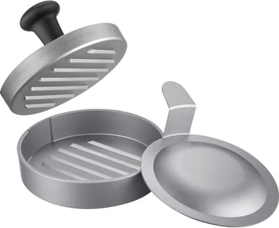Hamburgermaker met Hefboom - Gehaktvormer Patty Maker - Snel Burgers Maken - Vulbare Bodemwelving - Ø 12 cm - Zilver Zwart