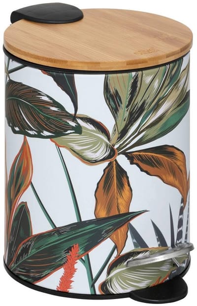 Afvalemmer metaal en bamboe, zachte sluiting, 3 liter, decoratieve vuilnisbak