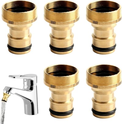 Complete Set van 5 Stuks Kraanadapter voor Tuinslang, 1/2 Inch en 3/4 Inch Verbinding, Messing Wateraansluiting voor Tuin en Buitengebruik