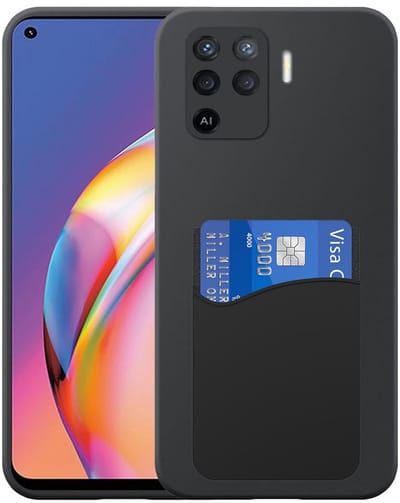 Geschikt voor Oppo A94 4G / Reno 5 Lite Telefoonhoesje met Siliconen Pasjeshouder - Flexible Back Cover Case Siliconen TPU with Silicone Cardslot - Zwart - Smartphonica geschikt voor Oppo A94 4G;Oppo Reno5 Lite