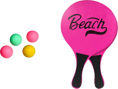 Gebro strand Beachball set - hout - roze - strand sport speelset - met 5x balletjes - speelgoed - kinderen en volwassenen