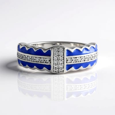 Cavill - Zilveren ring met Cambodjaanse zirkonen - 925 sterling zilver - 0,225 ct - Pave zetting - Blauwe accenten - Elegante moderne ring