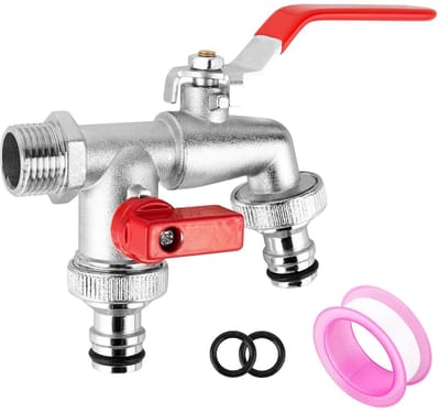 Dailygoods - Bibcock Uitgang Tuinkraan Messing Dubbele Waterkraan Roest, Outdoor Waterkraan G1/2 "Inlaat Dual G3/4" Outlets Outdoor Waterkraan voor Tuin met Gratis Slang Connectoren voor Patio & Gazon