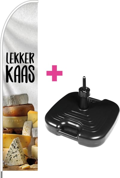 Beachflag - Lekker Kaas - Vlag + Parasolvoet + Rotator + Hengelsysteem + Draagtas - Actievlag.nl
