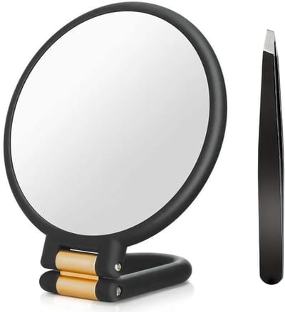 Spiegel met pincet - 30x vergrootglas - Handspiegel met handvat - Dubbelzijdige spiegel, één kant 30x vergroting, één kant 1x vergroting - Draagbare opvouwbare make-upspiegel, geschikt voor op reis - Zwart