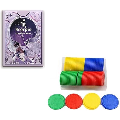 1 Paquet de Cartes et 50 Pièces d'Accessoires de Jeu Ronds Cartes à Jouer Cœur Bleu Motif Scorpion Jeu de Société Divertissement Occasionnel Poker Scorpio