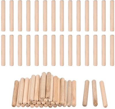 Houten pluggen - Deuvels pinnen - Houtbewerking meubels - Gegroefde afgeschuinde uiteinden - 8 x 60 mm - Lichtbruin