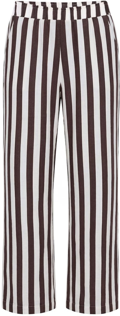 Studio Untold - Dames - Broek wijde pijpen mousseline strepen - Chocolade - Maat 54